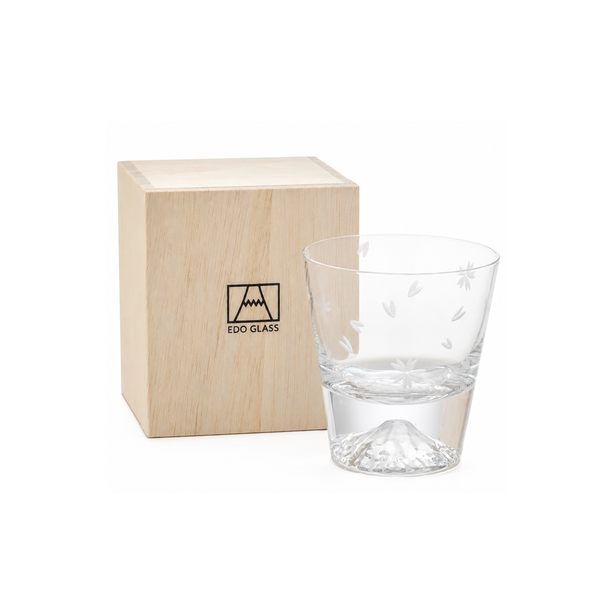 Tajima Glass Mount Fuji Sakura Kiriko Whisky Glas handgefertigt in Holz-Geschenkbox – large