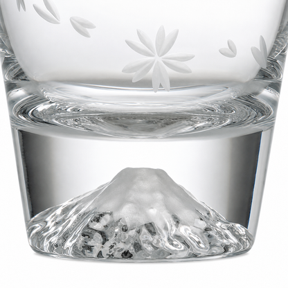 Tajima Glass Mount Fuji Sakura Kiriko Whisky Glas handgefertigt in Holz-Geschenkbox – large