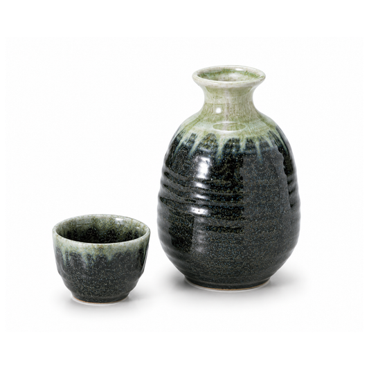 Japanisches Sake Set - Keramik Karaffe & Becher "Navy Blue" Design