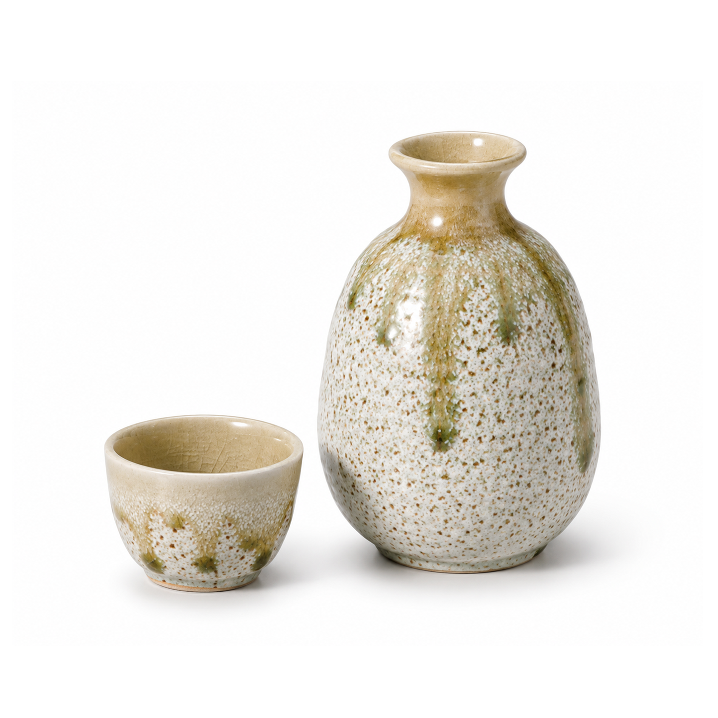Japanisches Sake Set - Keramik Karaffe & Becher "White Sandy" Design