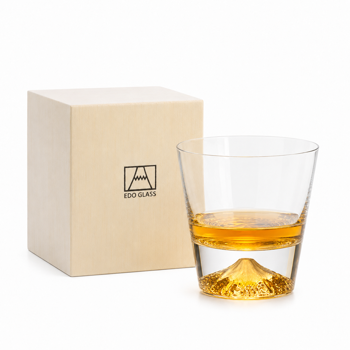 Tajima Glass Mount Fuji Edo Kiriko Whisky Glas handgefertigt in Holz-Geschenkbox - large