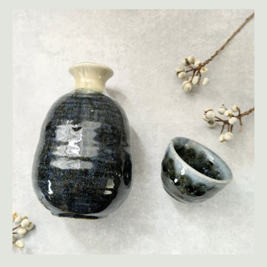 Sake Set - Karaffe und Becher - navy blue