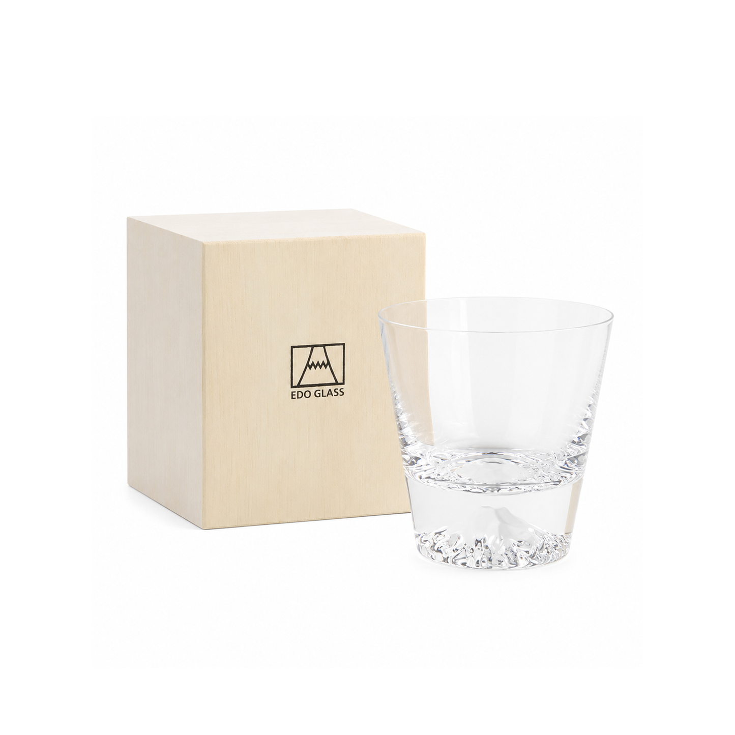 Tajima Glass Mount Fuji Edo Kiriko Whisky Glas handgefertigt in Holz-Geschenkbox - large