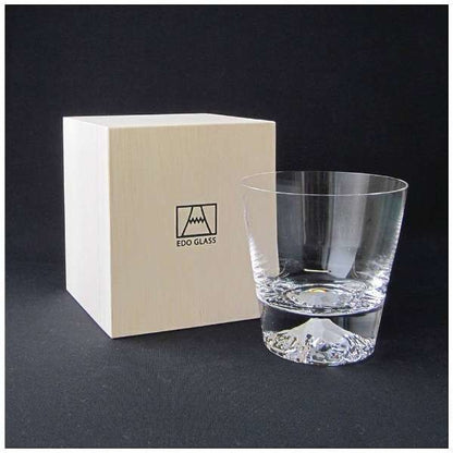Tajima Glass Mount Fuji Edo Kiriko Whisky Glas handgefertigt in Holz-Geschenkbox - large